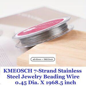 KMEOSCH Silver 7-Strand Nylon Coated Stainless Steel Beading Wire ø0.45mm  50m -